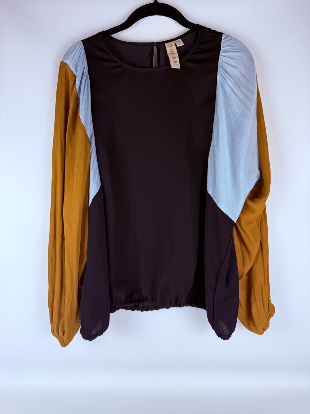 DOLAN Anthropologie Colorblock Balloon Sleeve Bubble Hem Blouse